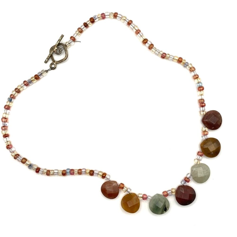 Multi Color Jadeite Jade Gemstone Choker Necklace Sterling Silver Toggle 16"